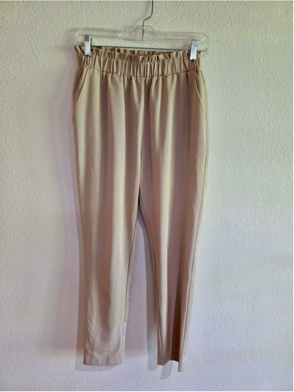 ReVamped Women’s Paperbag Waist Tapered Ankle Trousers Pockets Tan Beige XS W-23